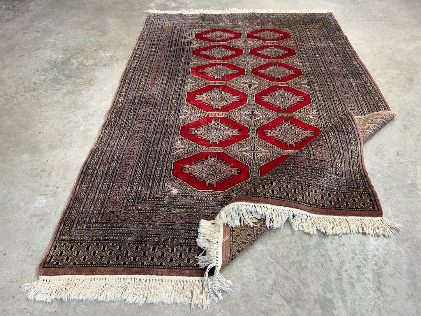 4'2"x6'4" Hand-Knotted 100% Wool Pile Bokhara Area Rug - Carpet