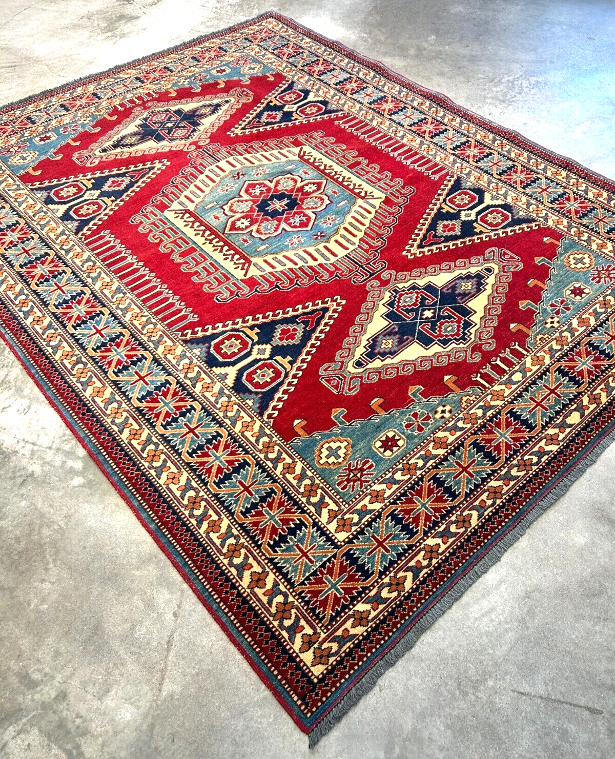 6'3"x7'10" Hand-Knotted 100% Wool Carpet - Fine Kazak Area Rug