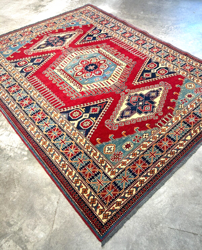 6'3"x7'10" Hand-Knotted 100% Wool Carpet - Fine Kazak Area Rug