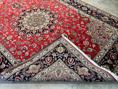 6'7"x9'10" Fine Hand-Knotted Wool & Silk Blend Tabrize Carpet - Area Rug