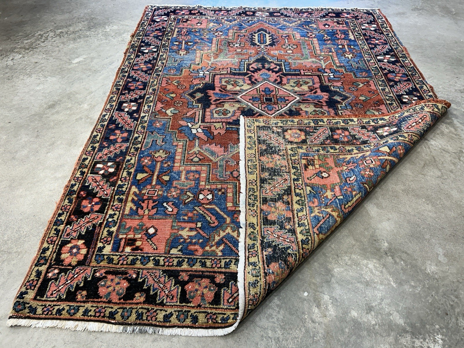 Collector Item- 5’x6’10” Antique Hand-Knotted 100% Wool Pile Serapie Area Rug