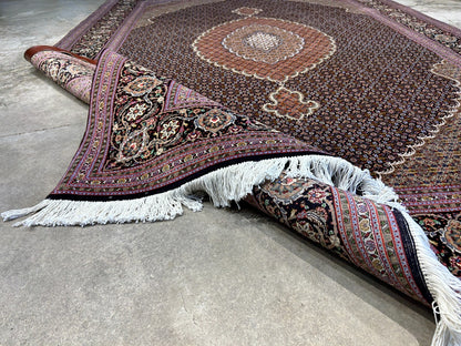 6'7"x9'9" Fine Hand-Knotted Wool & Silk Blend Tabrize Mahi Area Rug