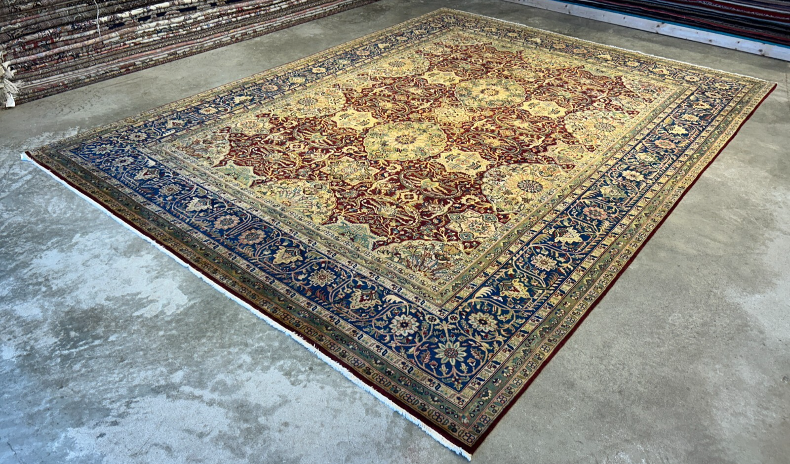 9'1"x12'3" Very Fine Hand-Knotted 100% Fine Wool Pile IndoTabriz Rug