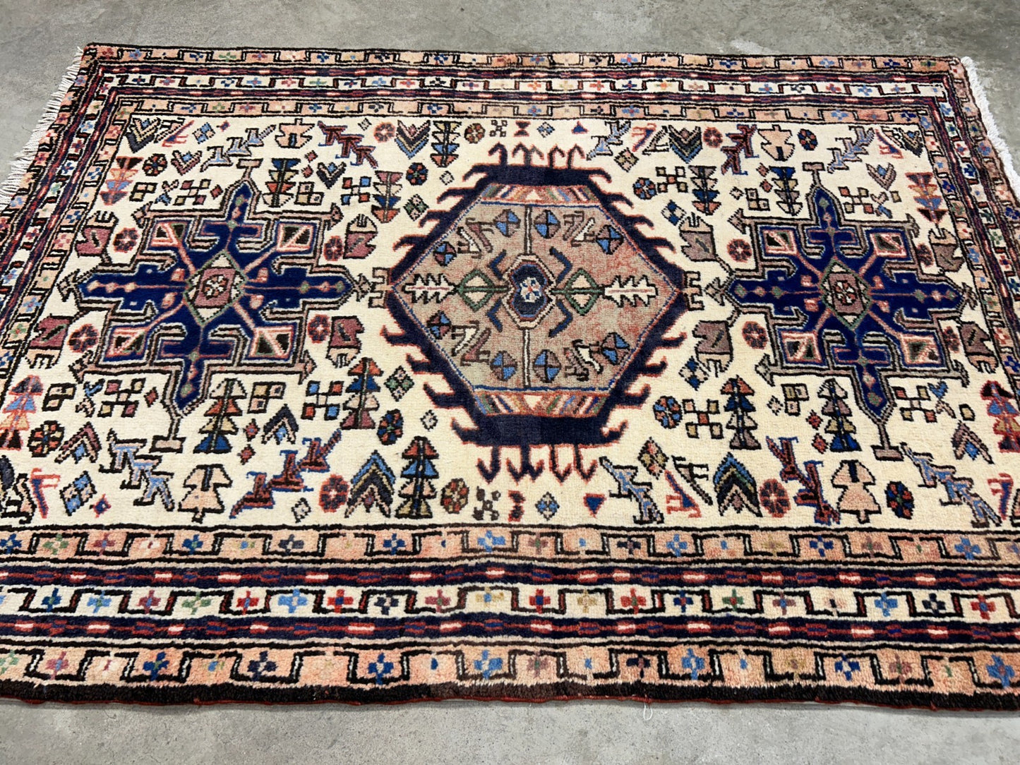 3'8"x5'2" Hand-Knotted 100% Wool Pile Karaja Area Rug - Carpet