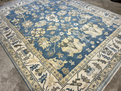 9'1"x12'2" Hand-Knotted 100% Wool Pile Oushak Rug