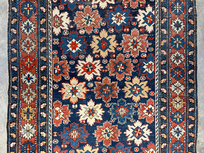 Collector Item -  4'x6'3" Antique Hand-Knotted 100% Wool Pile Kazak Rug