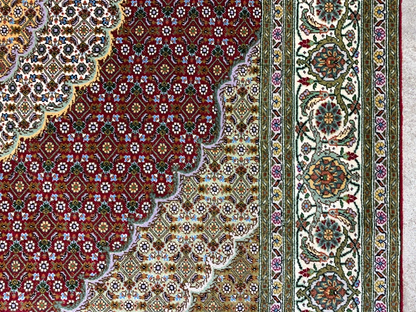 5'x6'8" Fine Hand-Knotted Wool & Silk Blend Tabrize Mahi Carpet - Area Rug