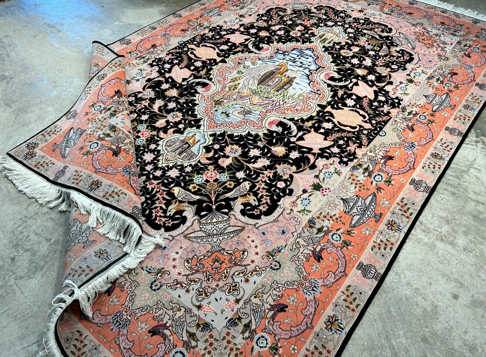 6'8"x10'3" Very-Fine Hand-Knotted Wool & Silk Blend Tabrize Carpet - Area Rug