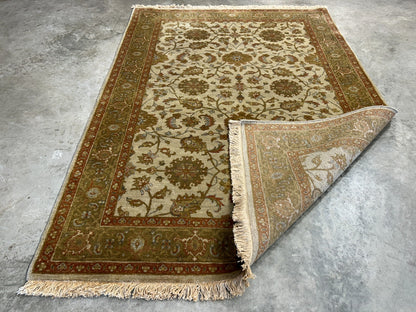 4'2"x6' Fine Hand-Knotted 100% Wool Pile All-Over Area Rug - Carpet