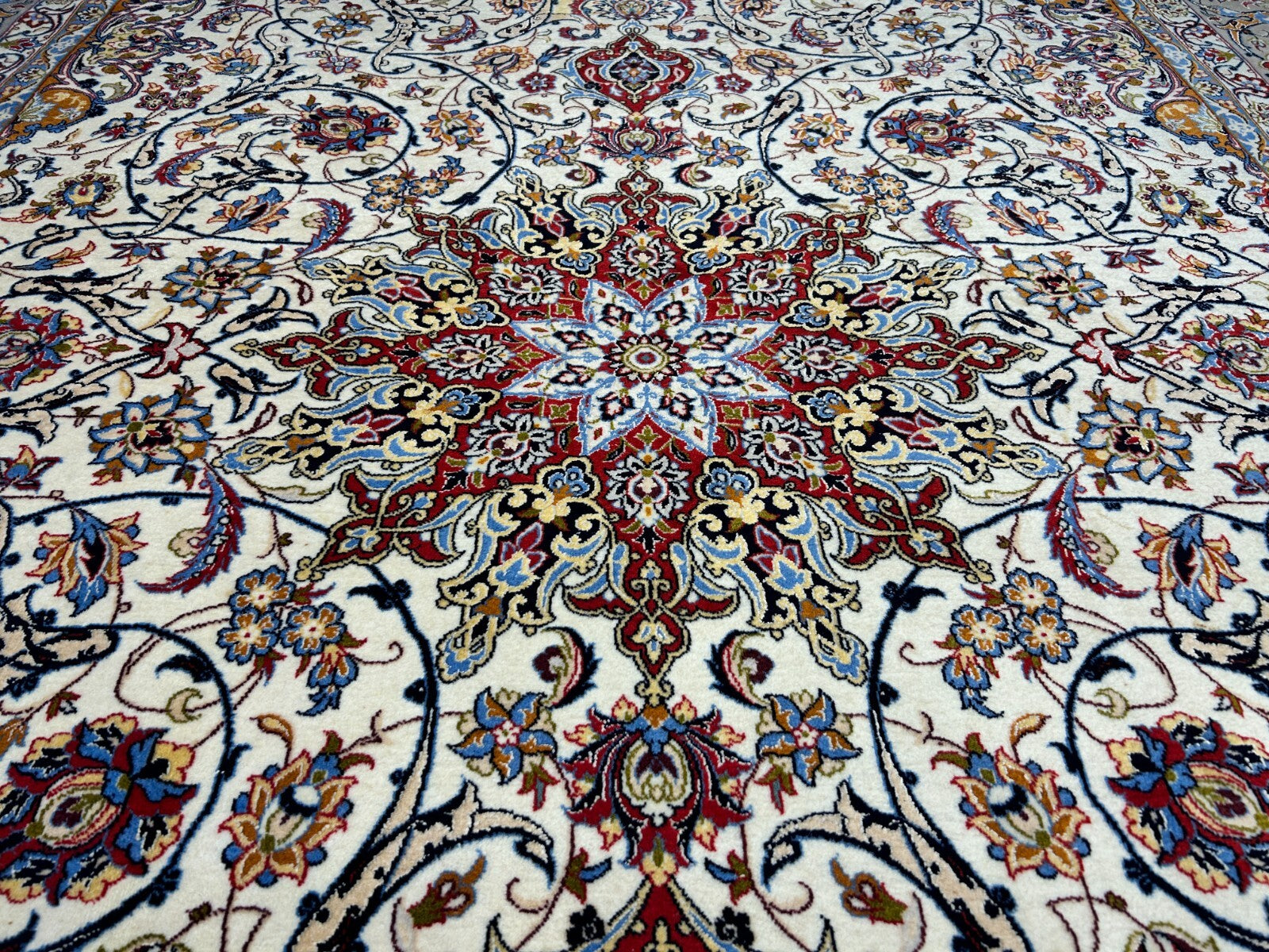 7'x10'8" Fine Hand-Knotted Wool & Silk Blend Isfahane Carpet - Area Rug