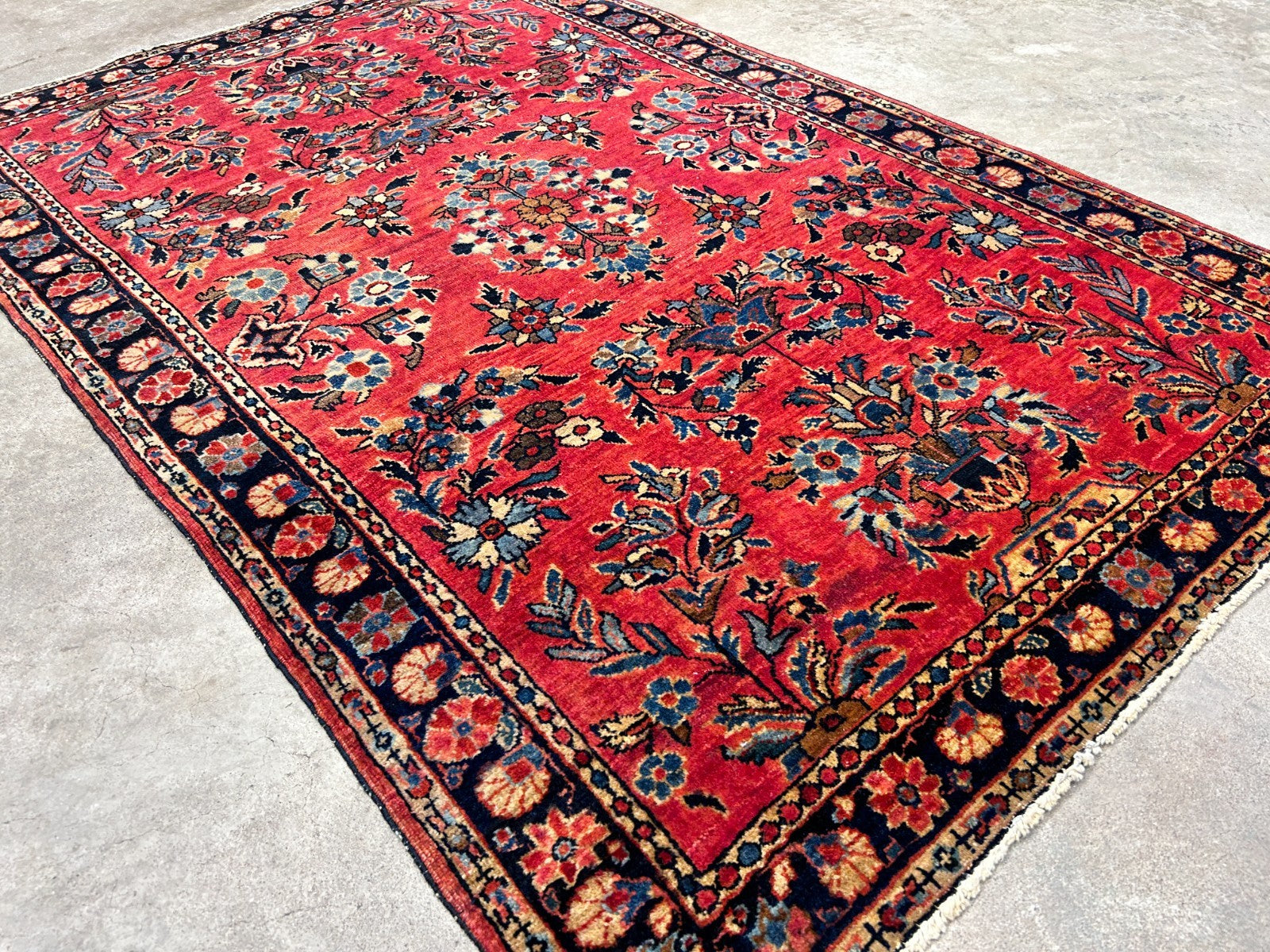 3'4"x4'10" Antique Hand-Knotted 100% Wool Pile Sarouke Mohajeran Rug