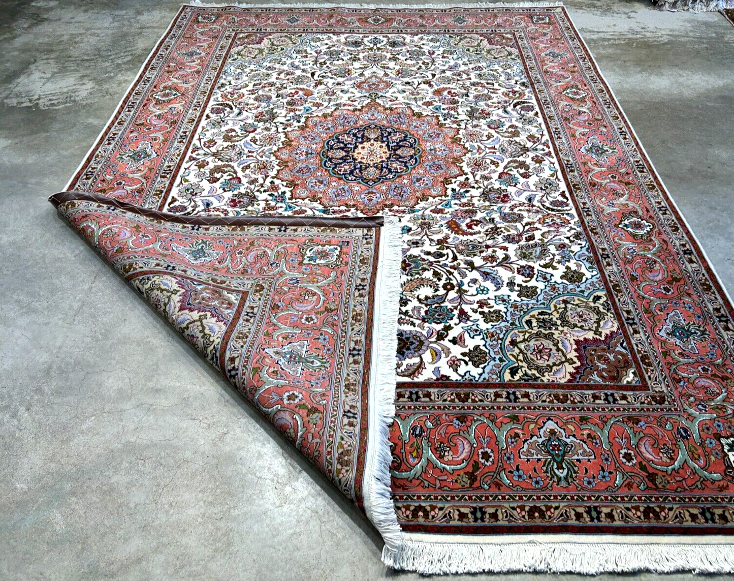 7'0"x10'8" Fine Hand-Knotted Wool & Silk Blend Tabrize Carpet - Area Rug