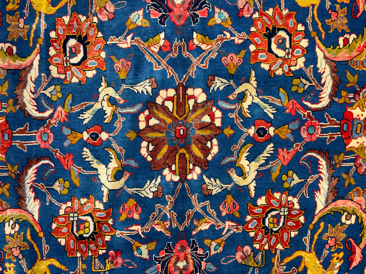 Collector Item - 10'6"x15'7" Antique Hand-Knotted Wool & Silk Varamine Area Rug