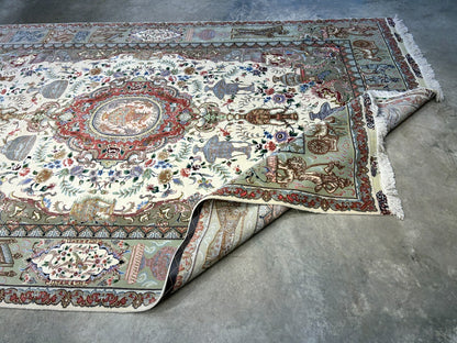6'6"x10'2" Extra-Fine Hand-Knotted Wool & Silk Blend Tabrize Carpet - Area Rug