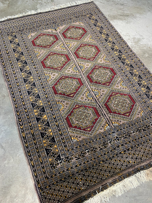 4'0" x 5'11" Hand-Knotted 100% Wool Pile Bokhara Area Rug - Handmade Carpet