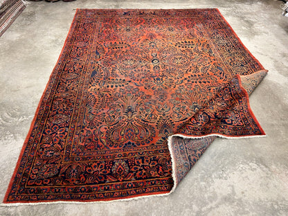 9'3"x12'7" Antique Fine Lamb Wool Sarouke Rug Hand-knotted Carpet
