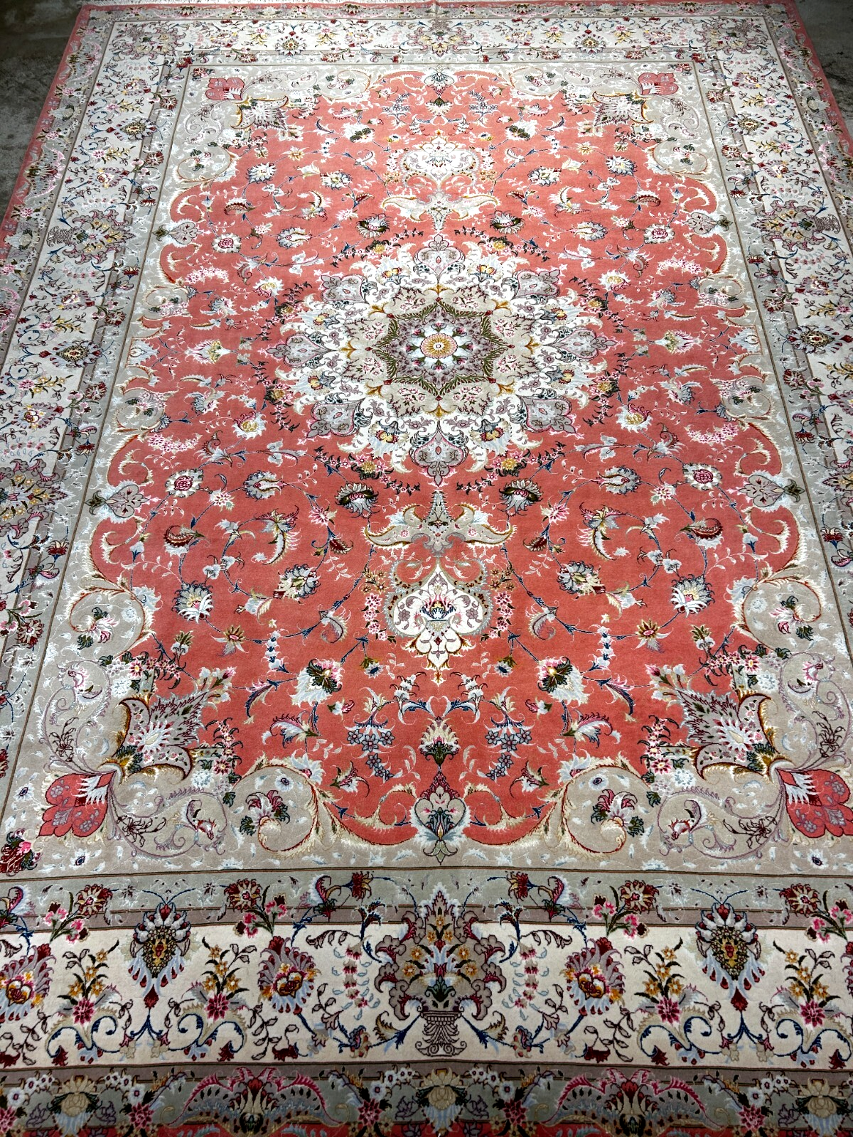 8'4"x12'3" Very Fine Hand-Knotted Wool & Silk Tabrize Rug