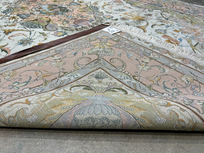 6'8"x10' Very-Fine Hand-Knotted Wool & Silk Blend Tabrize Carpet - Area Rug