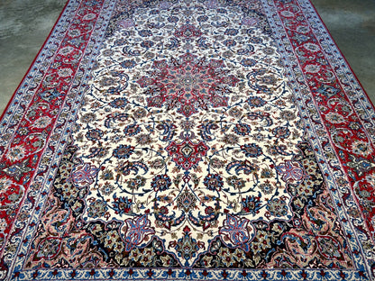 6'9"x10'1" Extra-Fine Hand-Knotted Wool & Silk Blend Isfahane Carpet - Area Rug