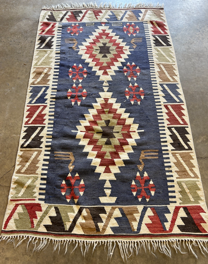 3'2x5'4" Hand-Knotted 100% Wool Flat-Weave Turkish Rug