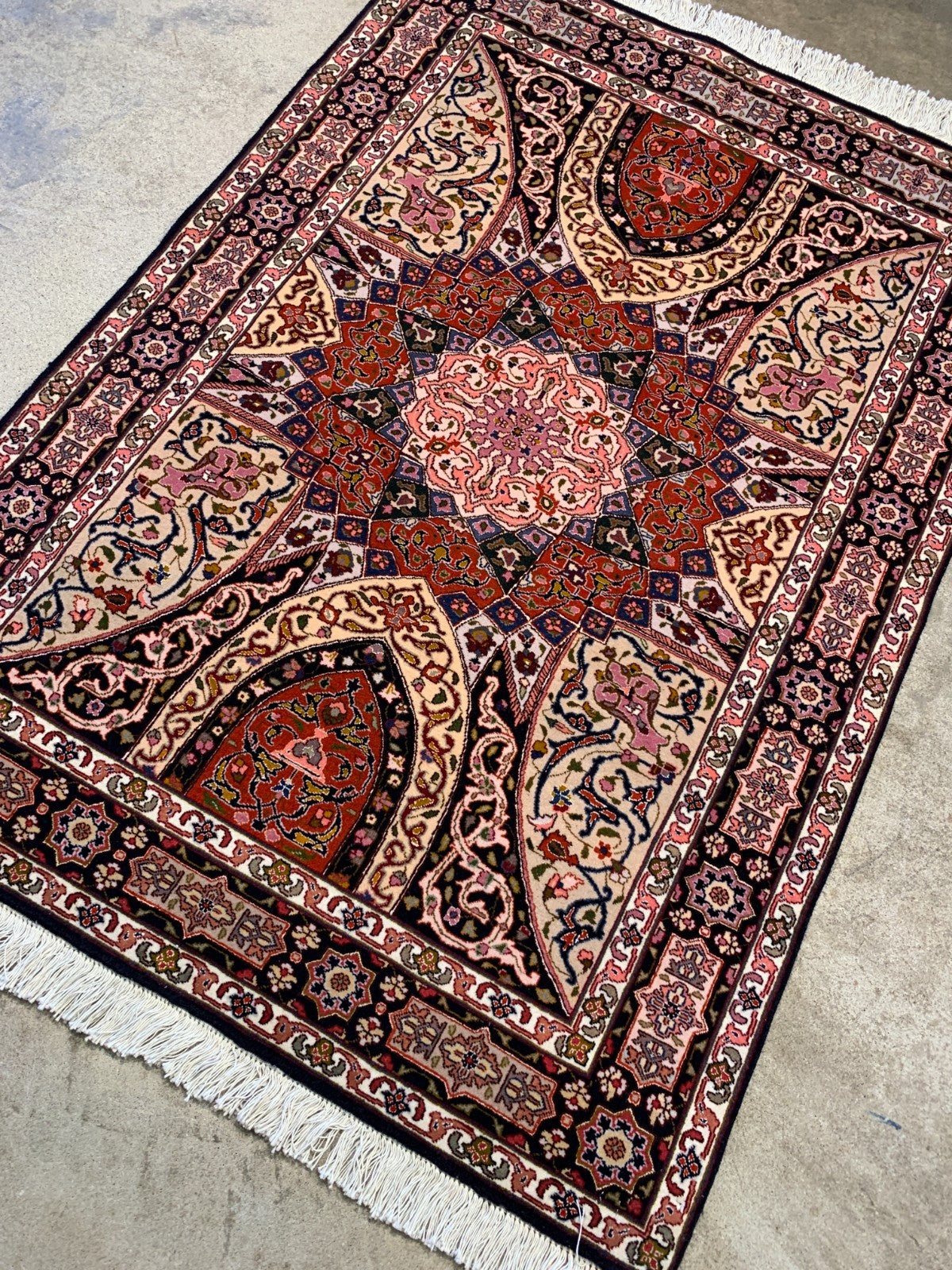 3'5"x5' Hand-Knotted Silk & Wool Tabrize Gonbadi Area Rug