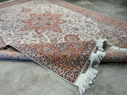 6'7"x9'10" Fine Hand-Knotted Wool & Silk Blend Tabrize Herize Carpet - Area Rug