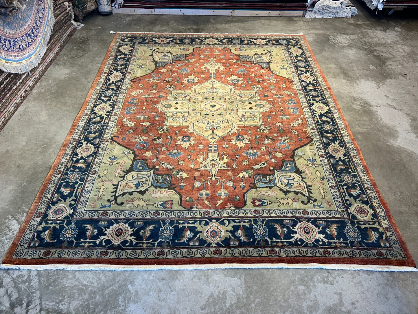 7'3"x10'3" Fine Hand-Knotted 100% Wool Pile IndoHeriz Rug