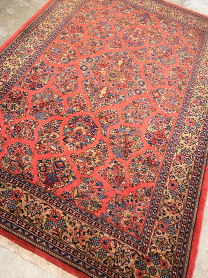 5'9"x8'2" Hand-Knotted 100% Wool Pile Sarouke Carpet - Area Rug