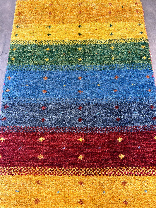 1'11"x2'10" Hand-Knotted 100% Wool Pile Gabbeh Rug