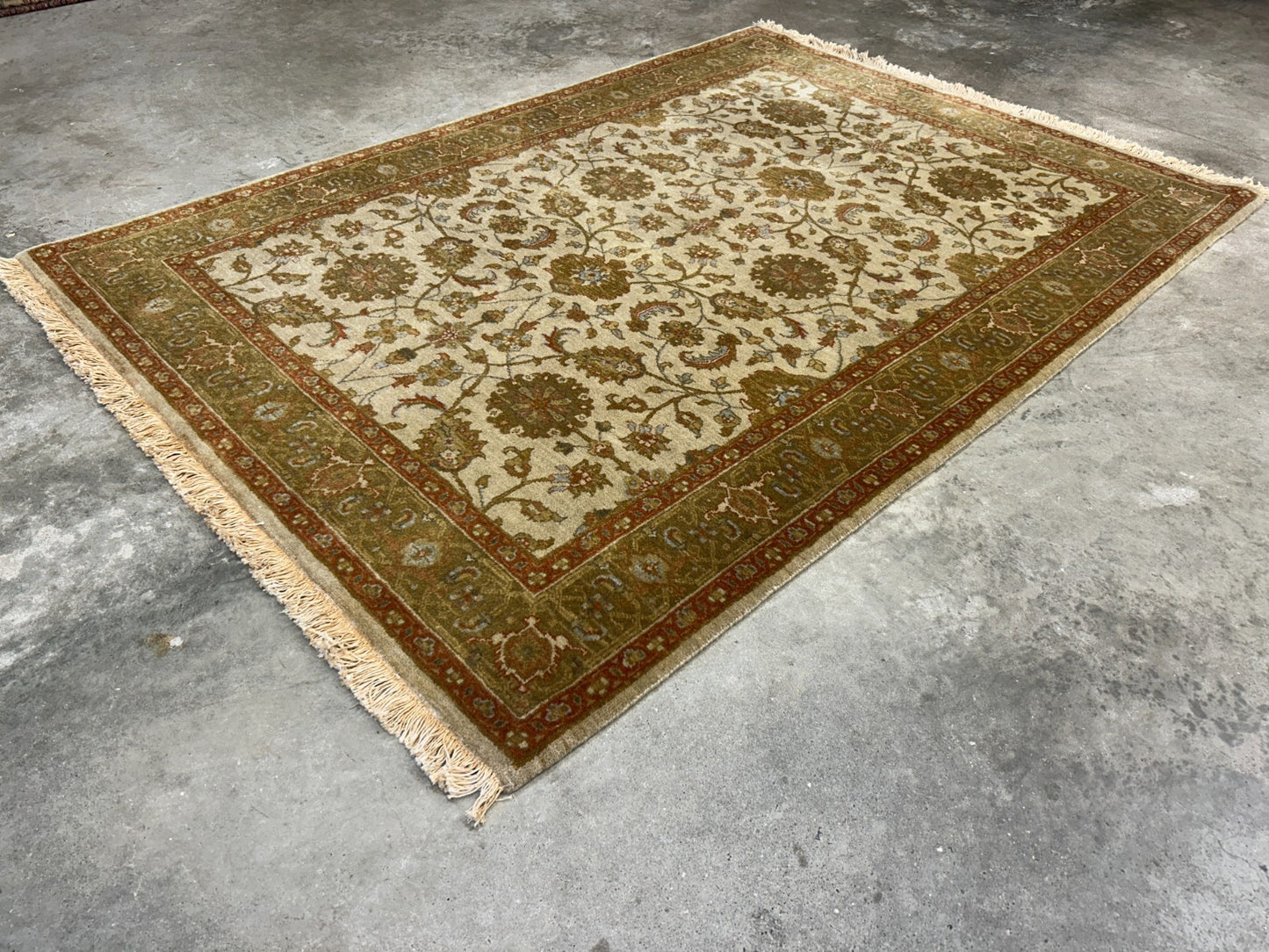 4'2"x6' Fine Hand-Knotted 100% Wool Pile All-Over Area Rug - Carpet