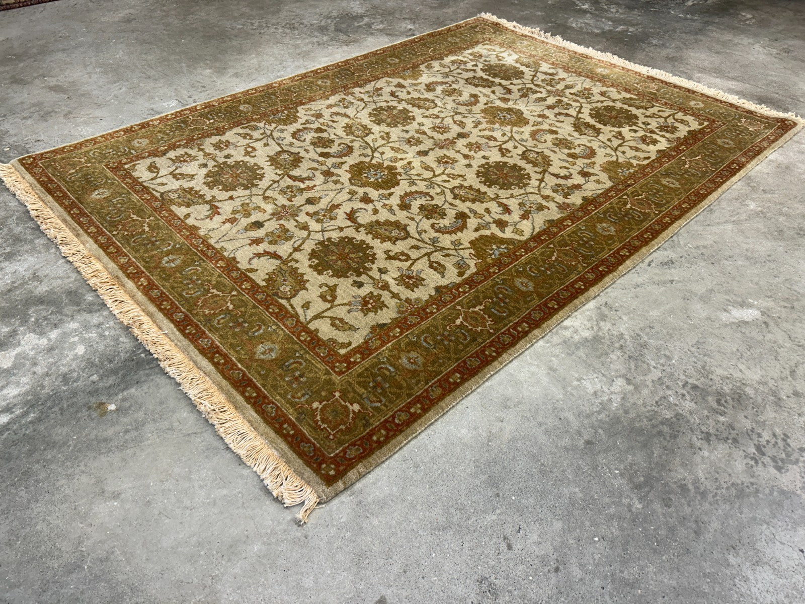4'2"x6' Fine Hand-Knotted 100% Wool Pile All-Over Area Rug - Carpet
