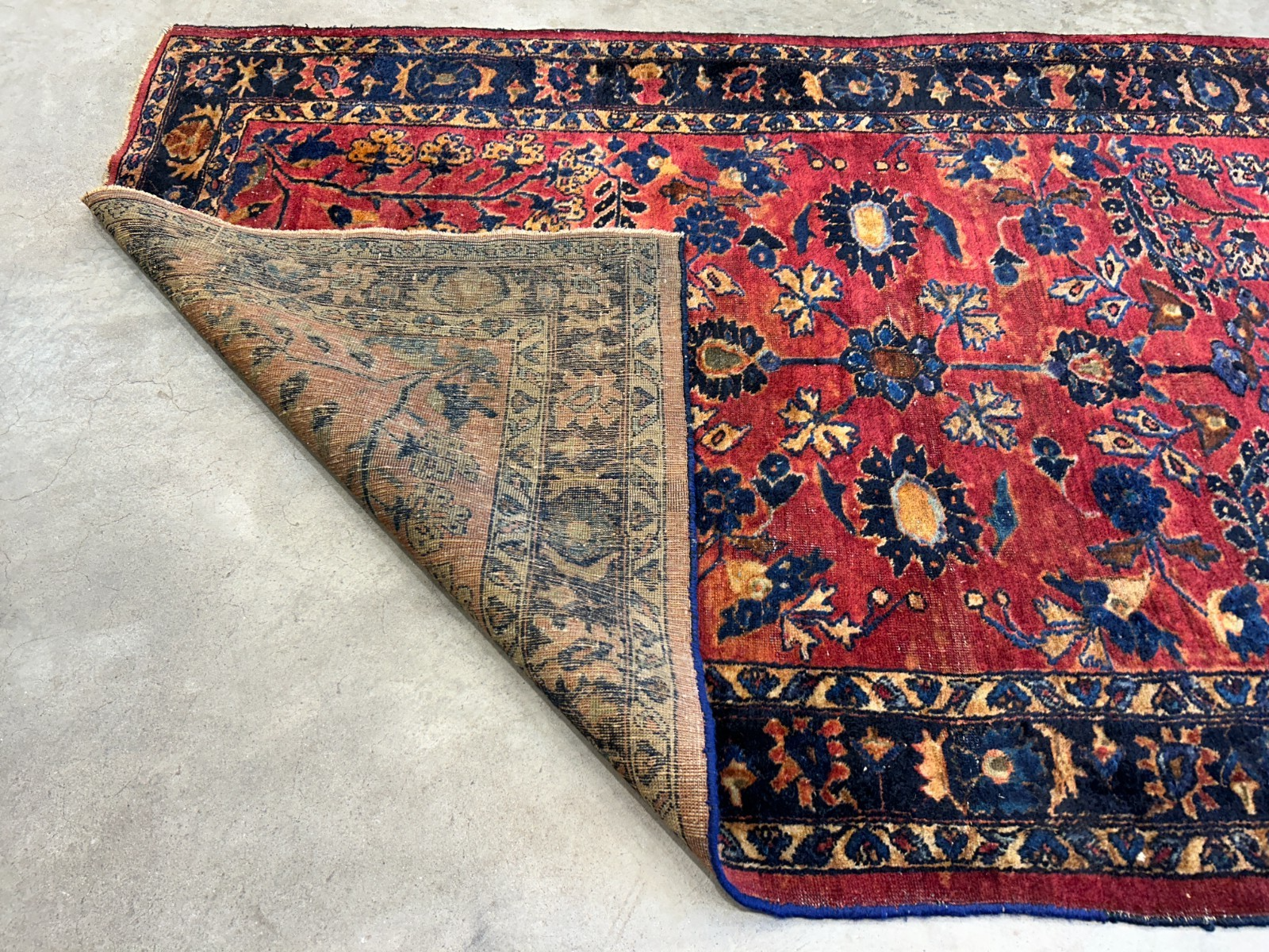 4'10"x6'6" Antique Hand-Knotted 100% Wool Pile Sarouke Area Rug - Carpet