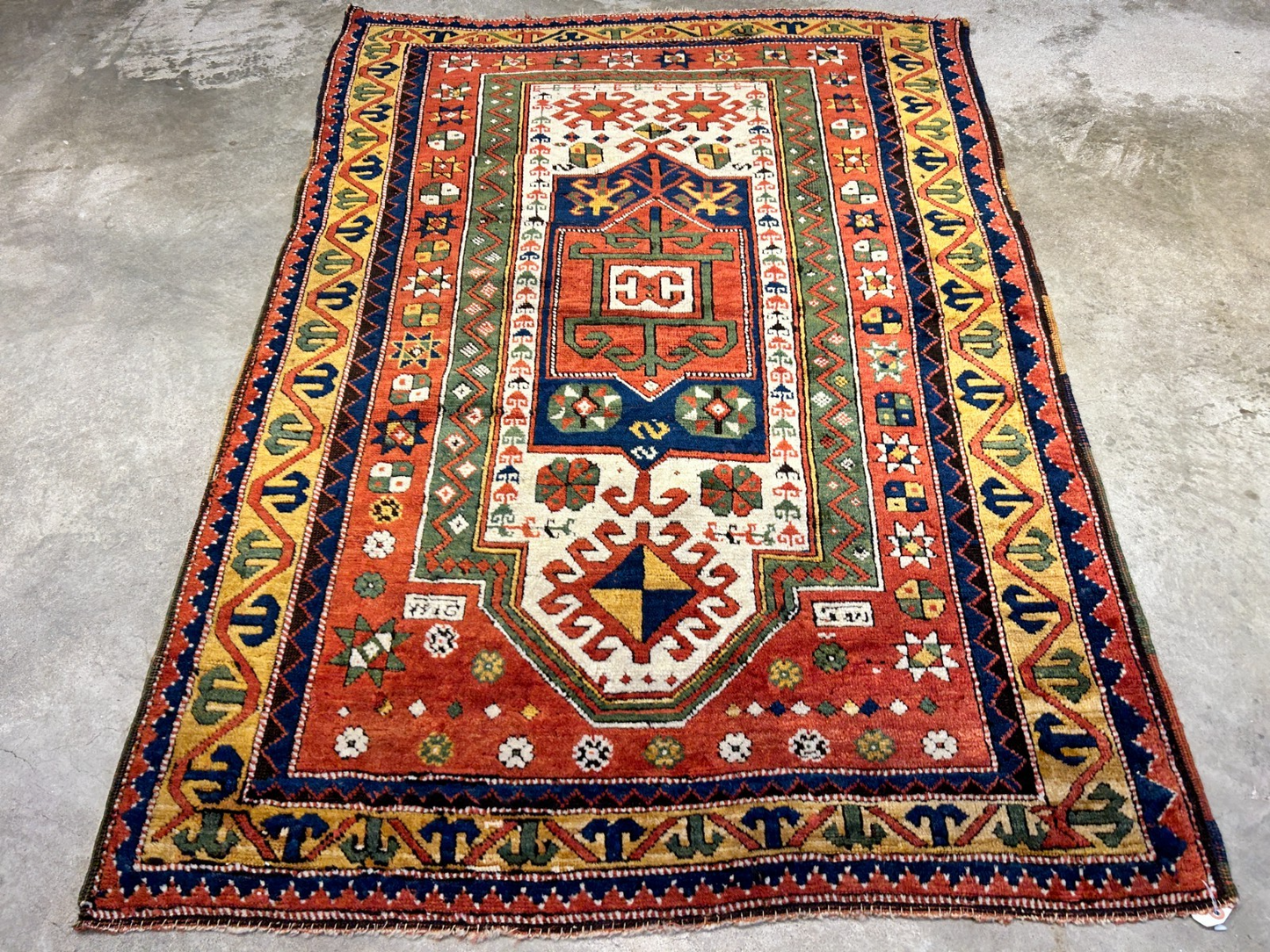 Collector Item -  3'4"x5'6" Antique Hand-Knotted 100% Wool Pile Kazak Rug