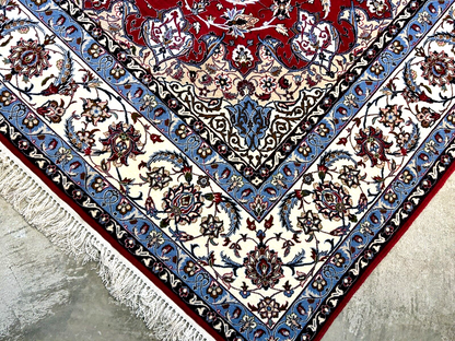 6'7"x9'10" Fine Hand-Knotted Wool & Silk Blend Isfahane Area Rug - Signed