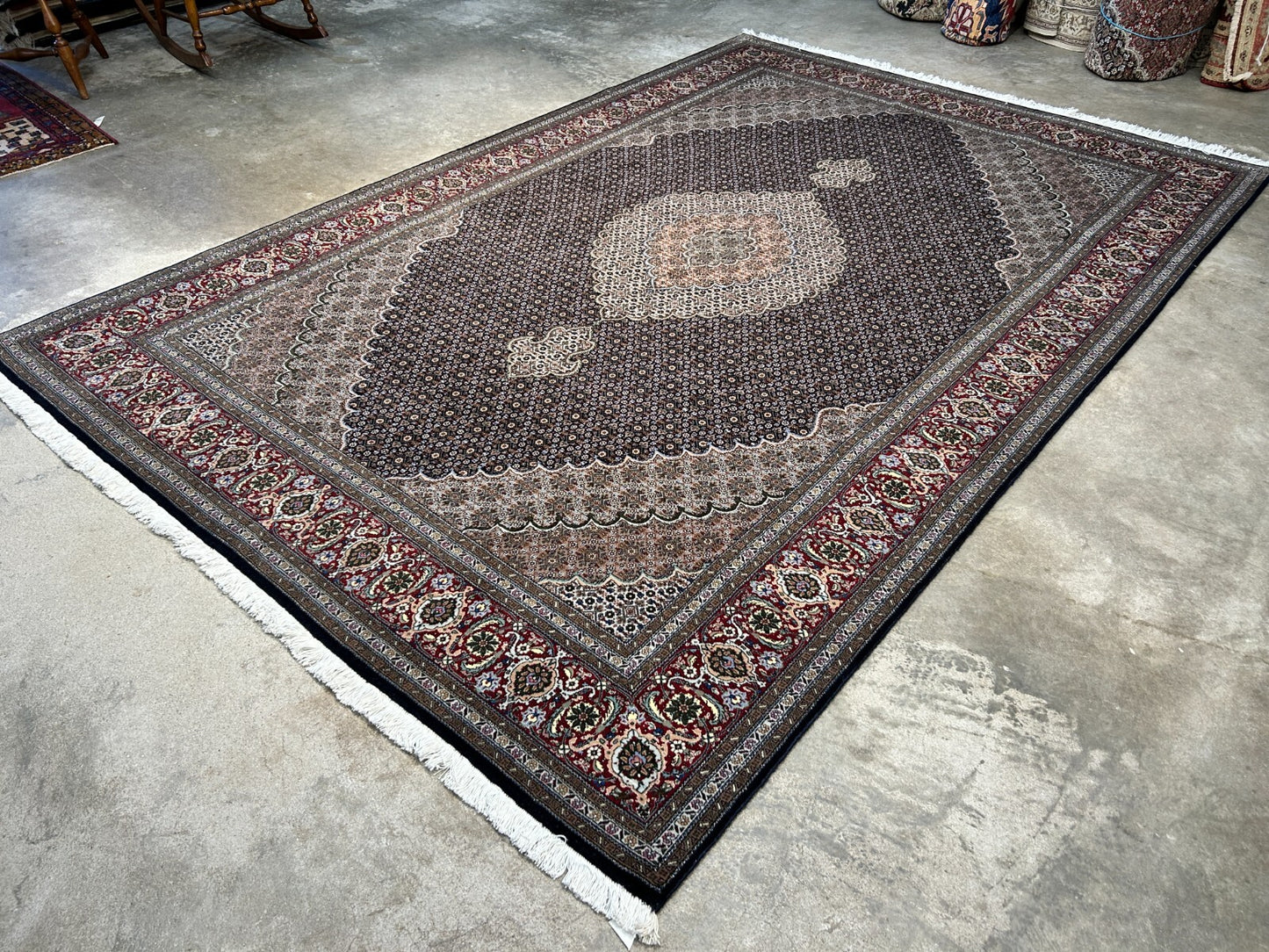 6'7"x9'10" Fine Hand-Knotted Wool & Silk Blend Tabrize Mahi Carpet - Area Rug