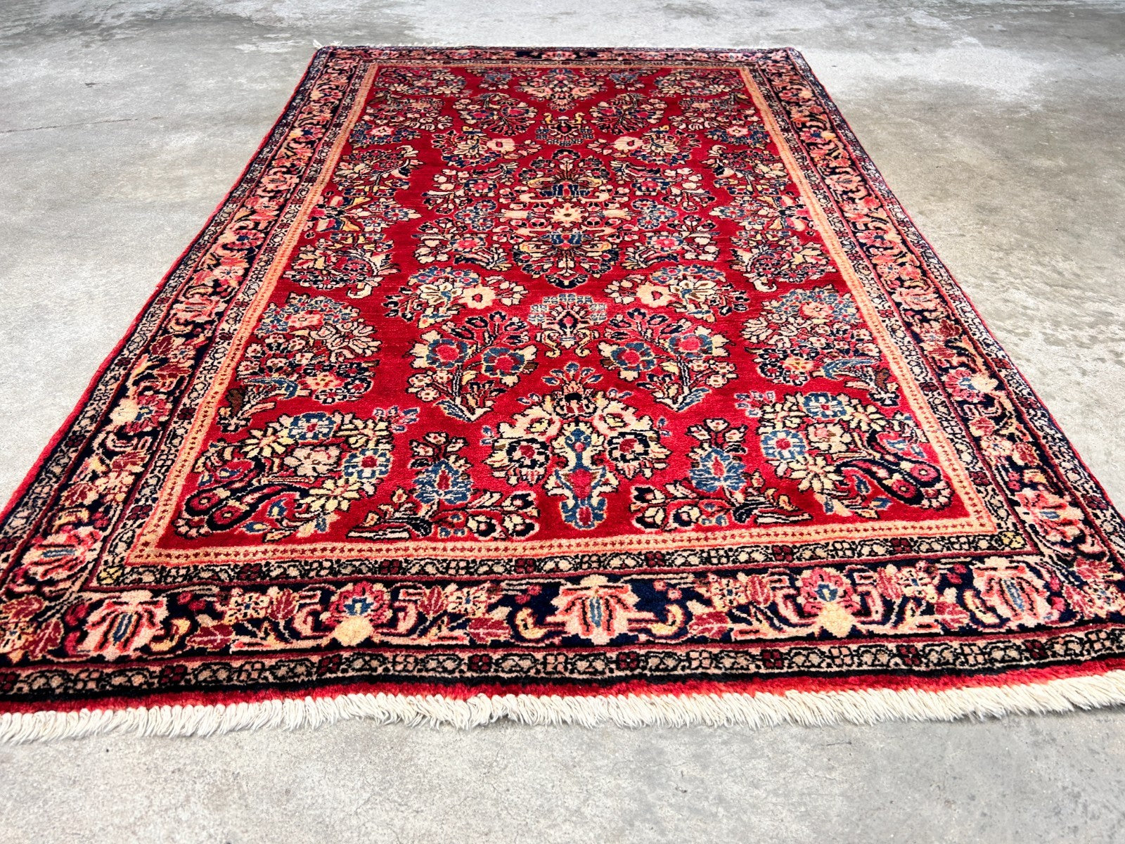 3'3"x4'11" Antique Hand-Knotted 100% Wool Pile Sarouke Rug