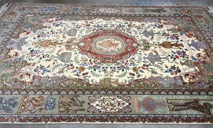 6'6"x10'2" Extra-Fine Hand-Knotted Wool & Silk Blend Tabrize Carpet - Area Rug