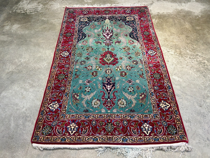 Collector Item-Fine 3'7"x5'9" Antique Hand-Knotted 100% Wool Isfahane Prayer Rug