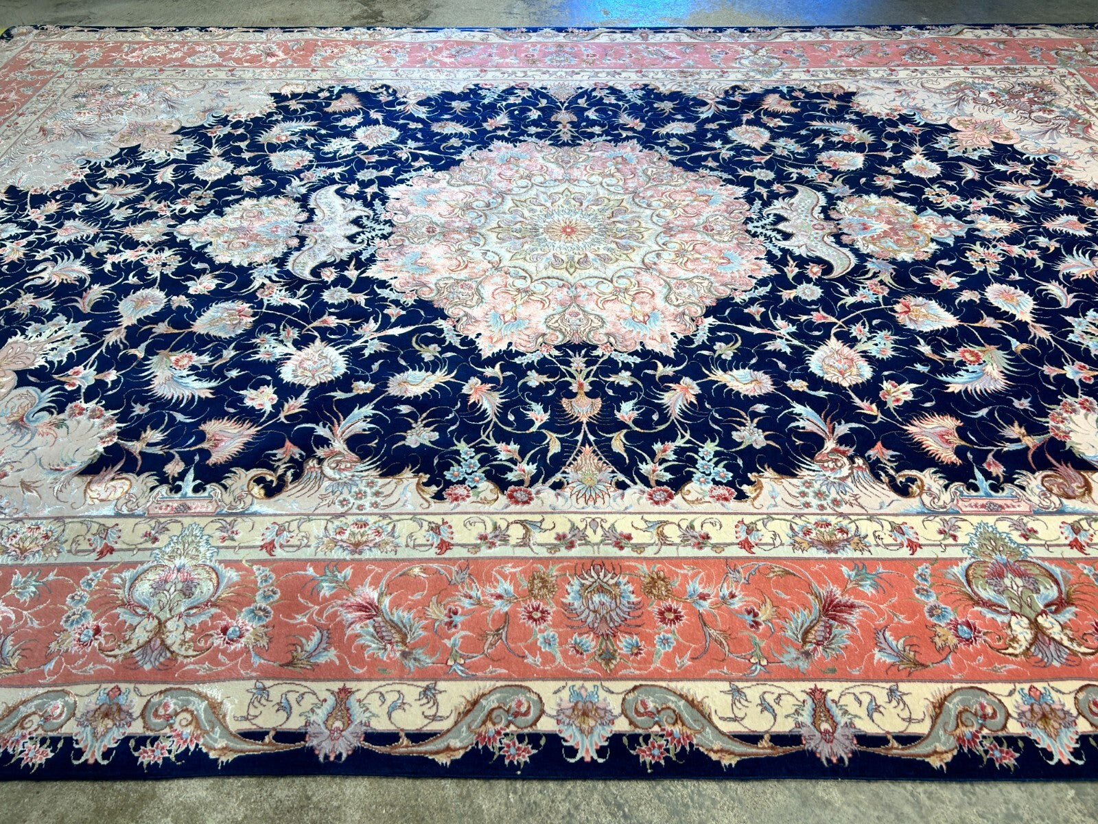 6'7"x10'2" Fine Hand-Knotted Wool & Silk Blend Tabrize Carpet - Area Rug
