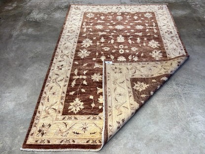 6'7"x9'5" Hand-Knotted 100% Wool Pile Pishawar Oushak Carpet - Area Rug