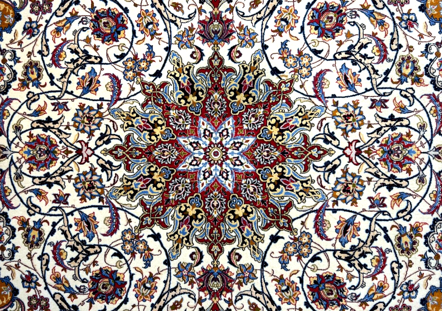 7'x10'8" Fine Hand-Knotted Wool & Silk Blend Isfahane Carpet - Area Rug