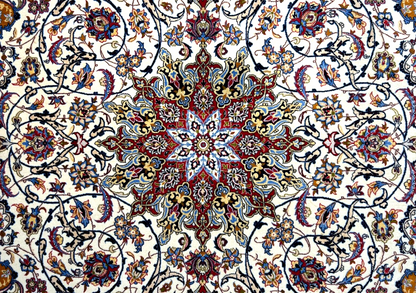 7'x10'8" Fine Hand-Knotted Wool & Silk Blend Isfahane Carpet - Area Rug