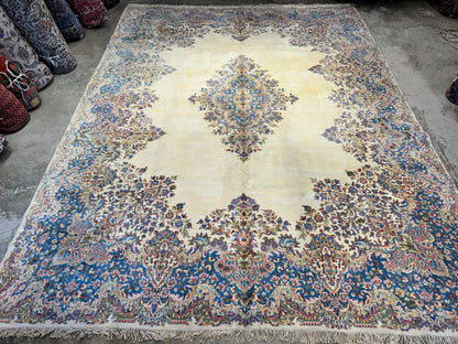 10'11"x14'9" Hand-Knotted 100% Wool Pile Kermane Area Rug - Carpet