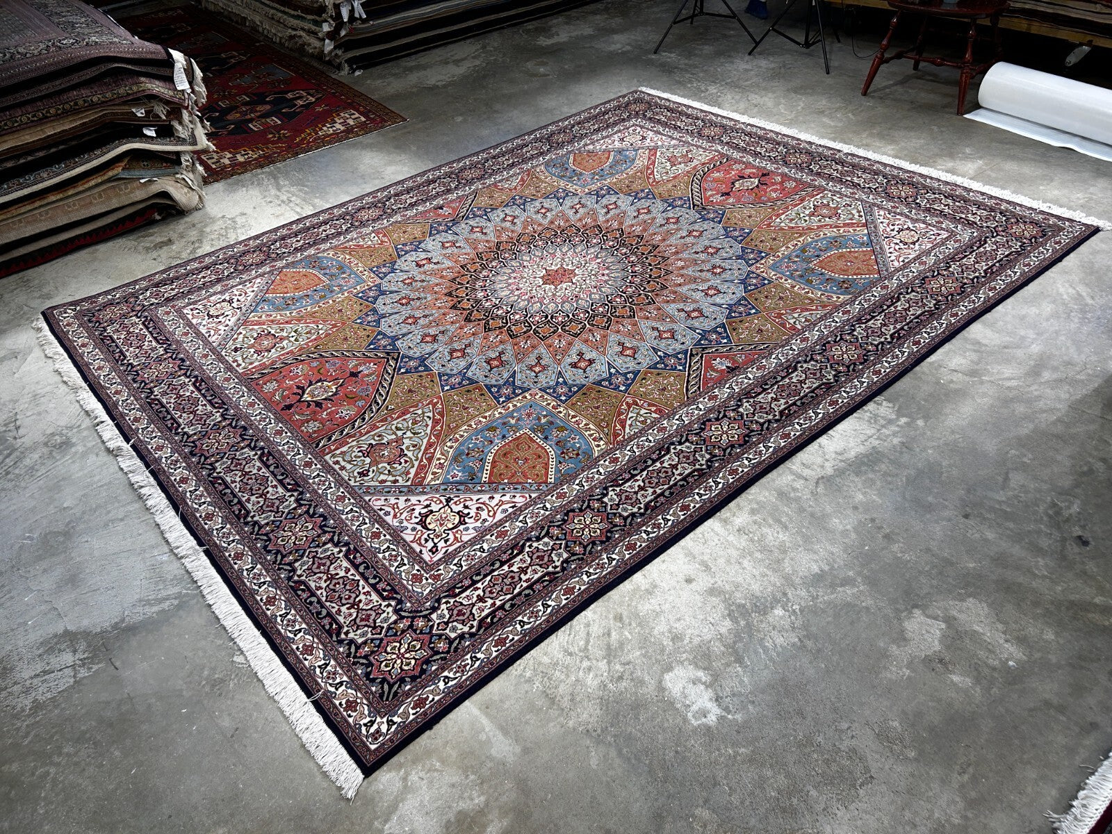 8'3"x10'5" Very Fine Hand-Knotted Wool & Silk Tabrize Rug