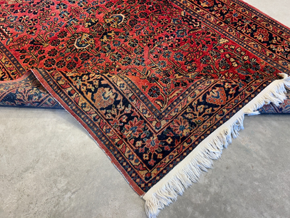 4'3"x6'9" Antique Hand-Knotted 100% Wool Pile Sarouke Area Rug - Carpet