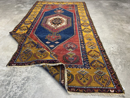 4'2"x8'1" Antique Hand-Knotted 100% Wool Pile Kazak Caucasian Area Rug - Carpet