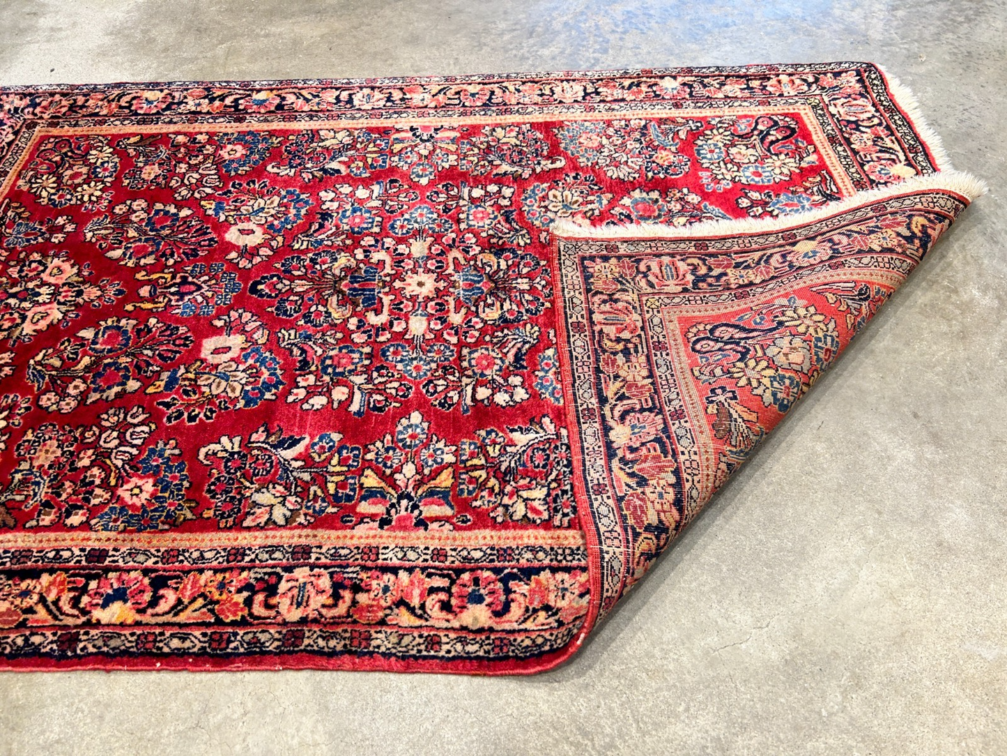 3'3"x4'11" Antique Hand-Knotted 100% Wool Pile Sarouke Rug