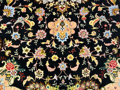 6'9"x10'5" Very Fine Hand-Knotted Wool & Silk Blend Tabrize Carpet - Area Rug