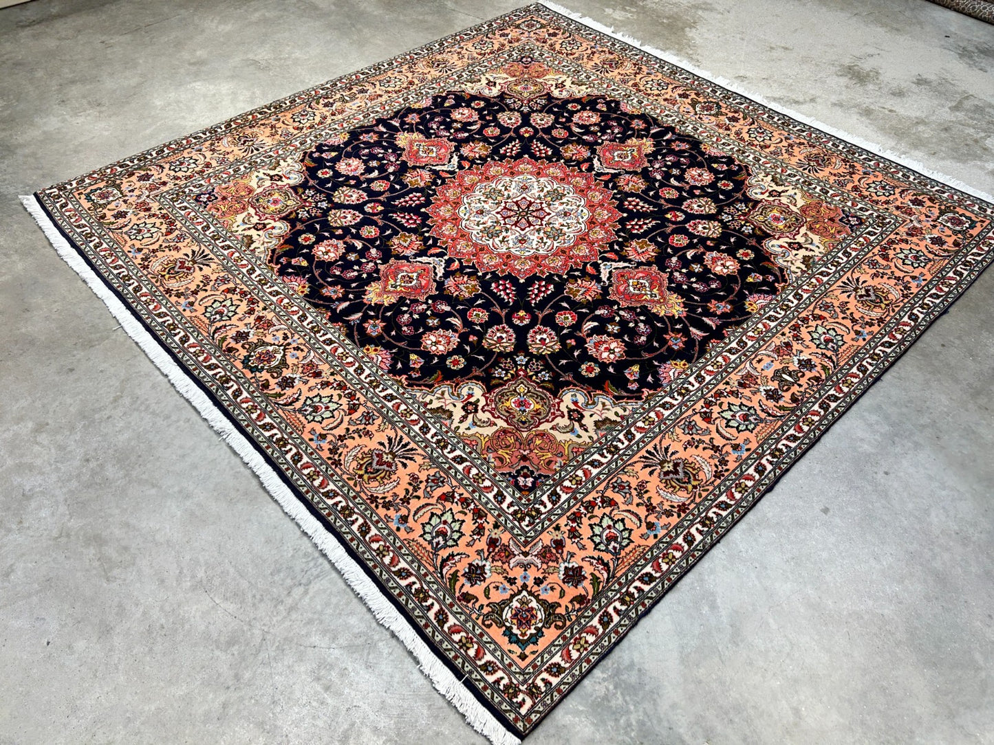 6'5"x6'7" Fine Hand-Knotted Wool & Silk Tabrize Rug - Area Carpet