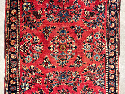 3'4"x4'10" Antique Hand-Knotted 100% Wool Pile Sarouke Mohajeran Rug